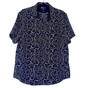 Blue Gear Men's Short Sleeve Button Down Shirt smile face slim fit size XL